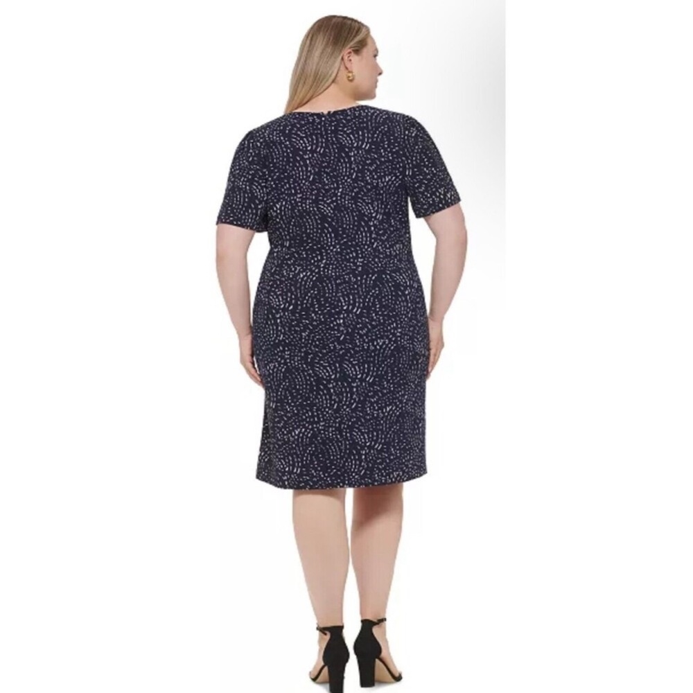 DKNY Navy and White Midi Dress